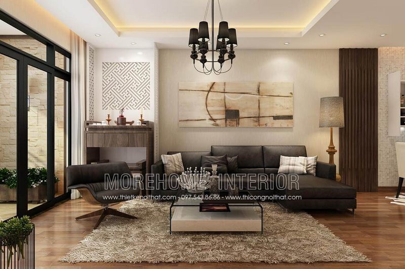 Sofa L đẹp phong cách hiện đại bọc da dễ dàng vệ sinh cho phòng khách